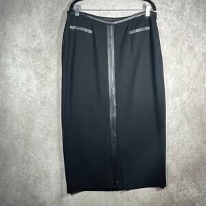 Elana Maxi Skirt Womens‎ 14 Black 100% Wool Leather Trim Pockets Side Zip Casual